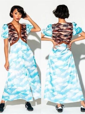 Dressed In Lala Serendipitous Satin Maxi Dress Cloud Tiger Print